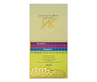 Lotus themed tamil wedding invitation card in yellow